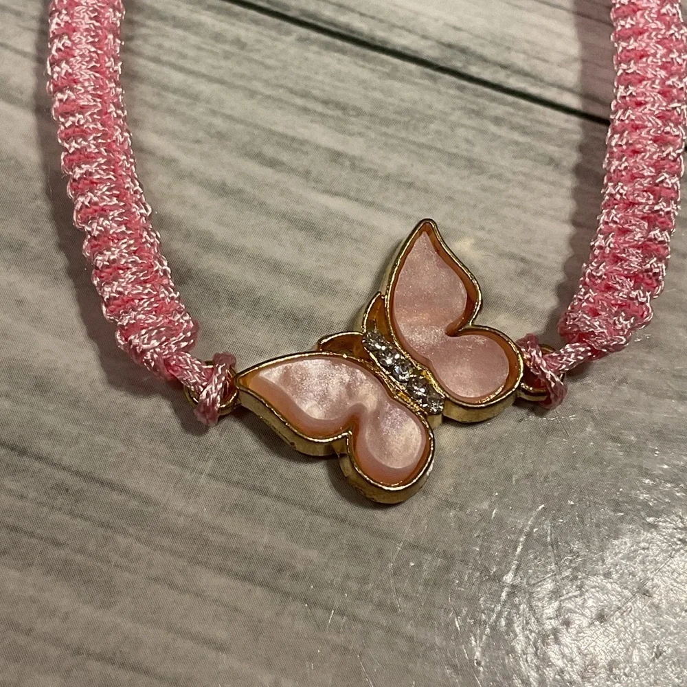 Pink Butterfly Bracelet set of 2 best friend bracelets weaved stone